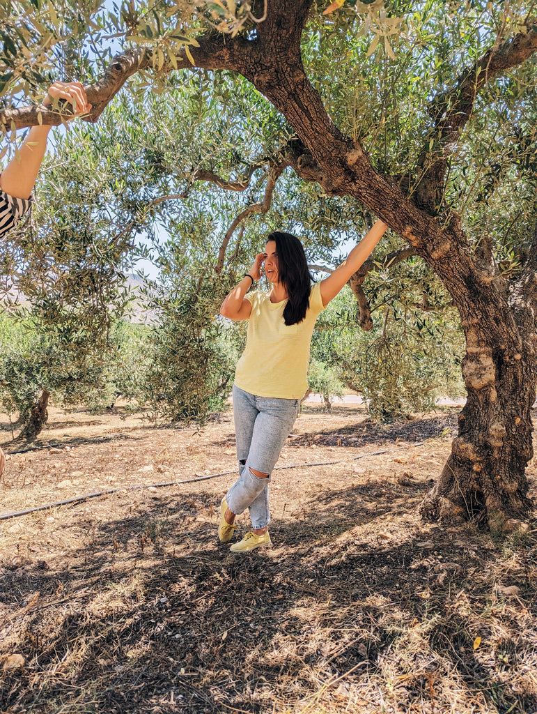 Christina in Crete on her Koroneiki olive grove in Zakros