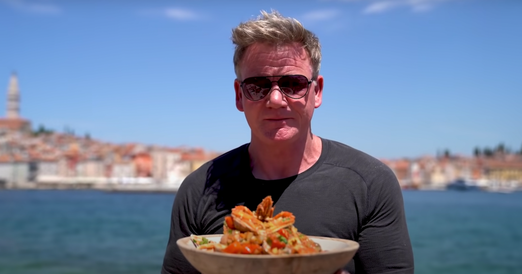 Gordon Ramsay with Croatian stew made with extra virgin olive oil from Istria.