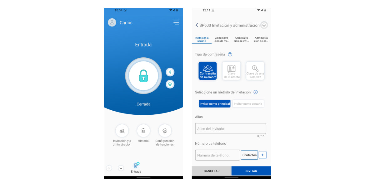 App Excel Smart Doorlock - Invitaciones de usuario y contraseña de acceso