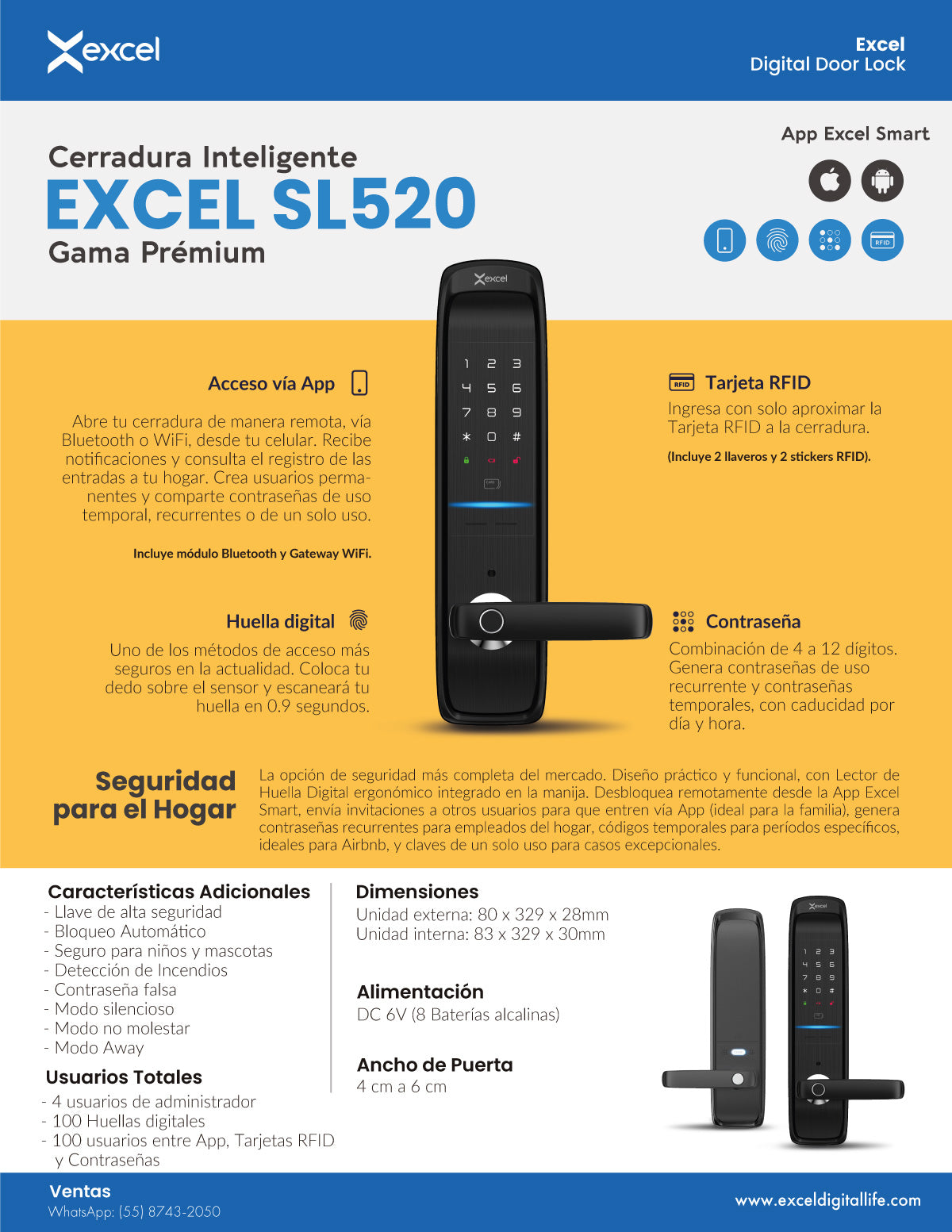 Cerradura Electrónica Excel EXC-323 - Grupo Rish