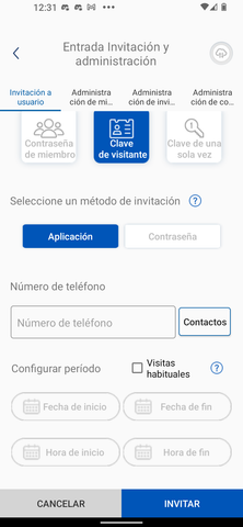 App Excel Smart Doorlock - Invitaciones de usuario y contraseña de acceso