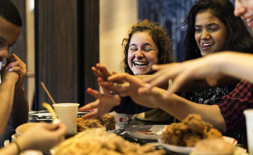 Teens pigging out on fast food