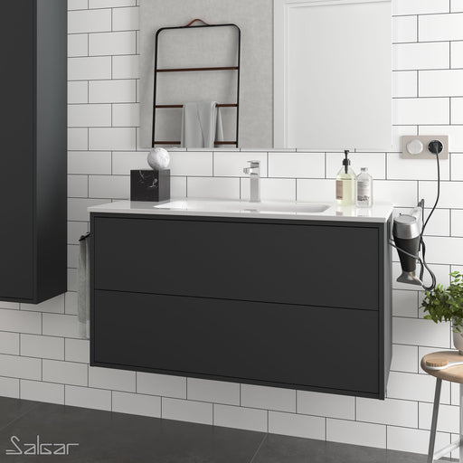 Optimus Noir 1000 Wall Hung Vanity Unit + No Tap Hole Basin - Matt Bla —  Wise Bathrooms