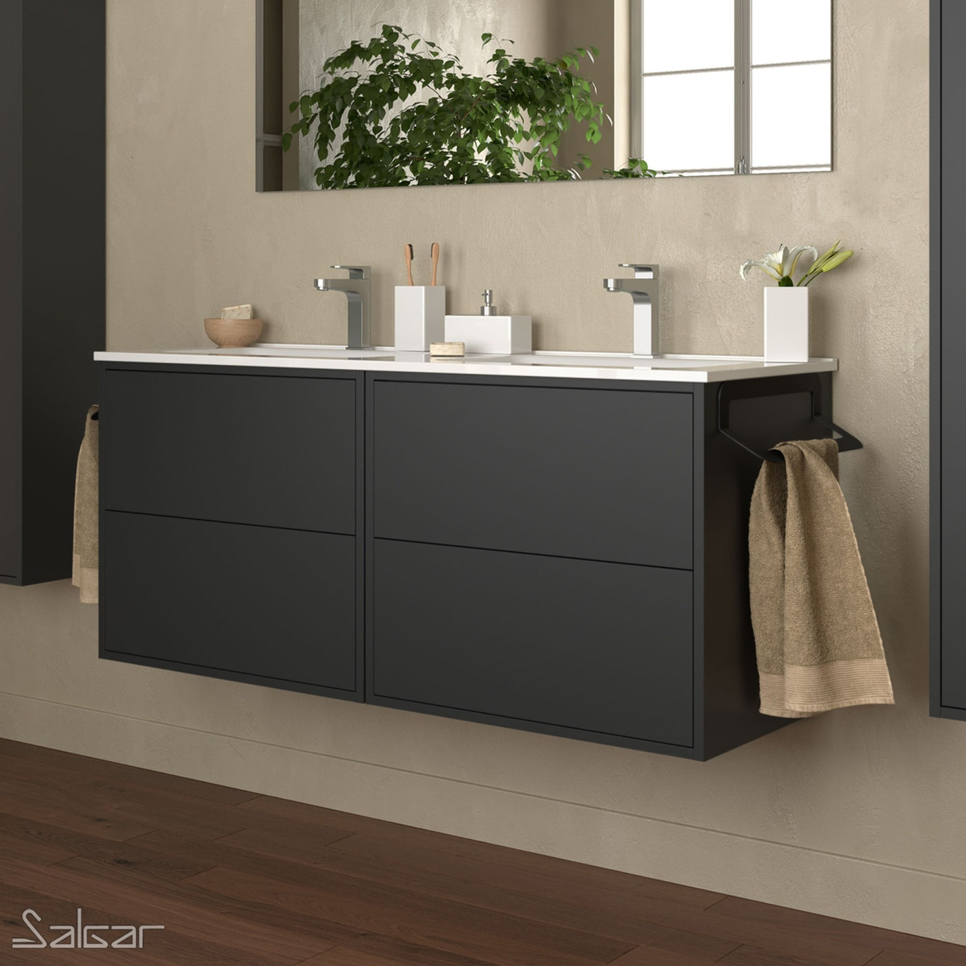 Optimus Noir 1200 Wall Hung Vanity Unit Basin Matt Black — Wise Bathrooms 