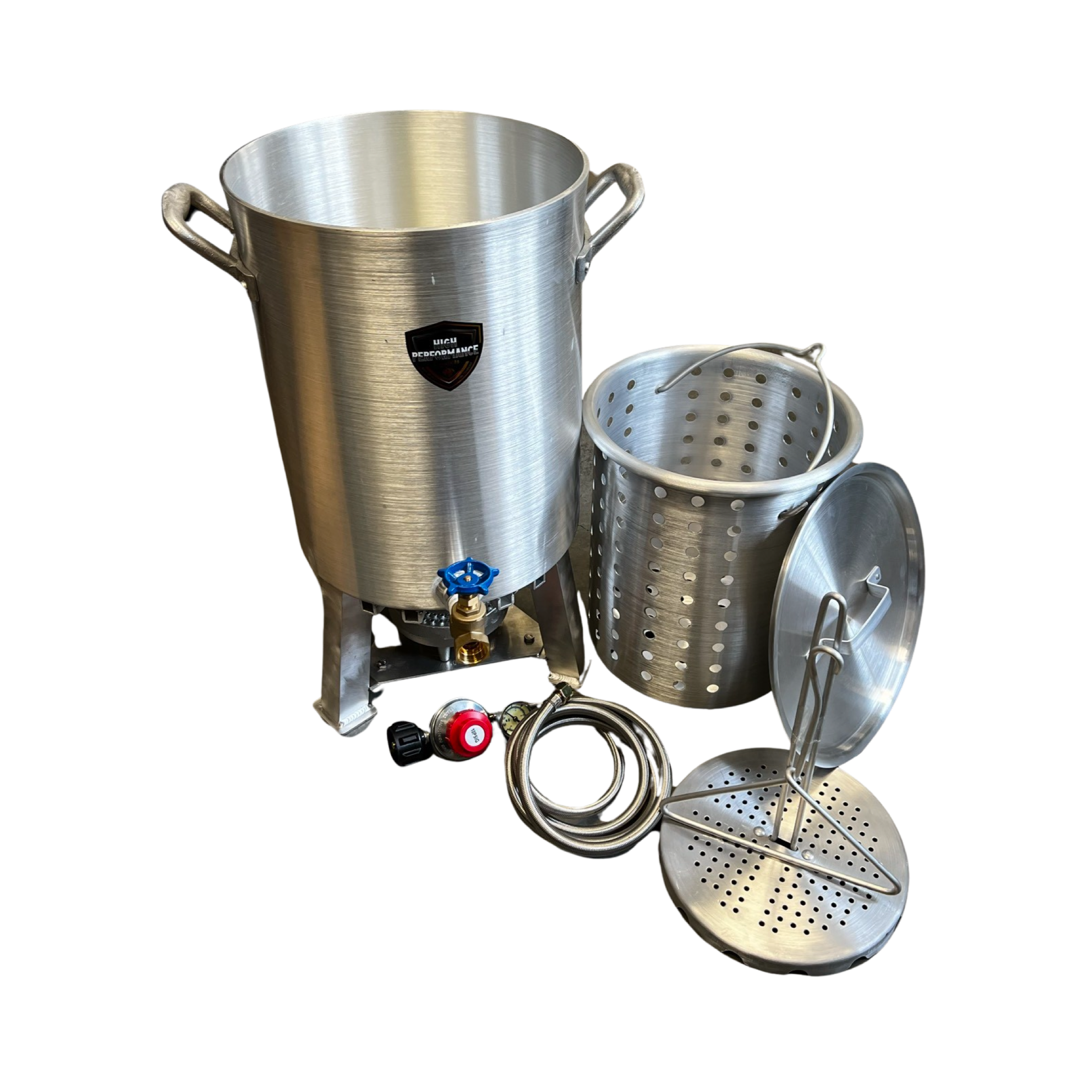 30 Qt. Aluminum Fryer Pot with Strainer Basket and Lid