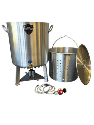 60 QT Dual Turkey Fryer Pot with Drain Valve, Lid & Turkey Rack