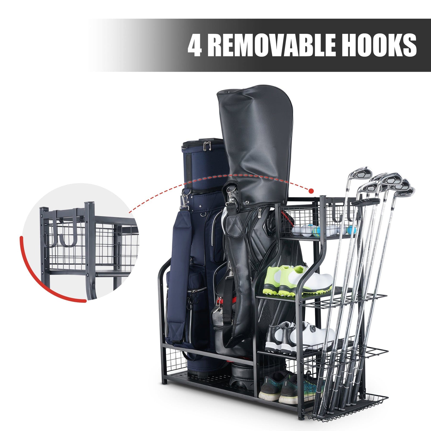 Golf Club Rack For Garage With Extra Golf Bag Rack And Top Organizer