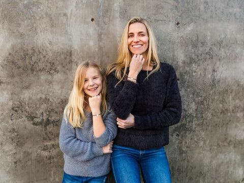 Mom and Daughter wearing the MiaMax Heart Friendship Bracelet in Sterling Silver