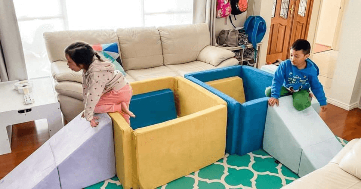 Combine a folding slope with a play couch or a play pit for a super fun obstacle course (that's also perfect for those moments they want to curl up like possums and hide!)