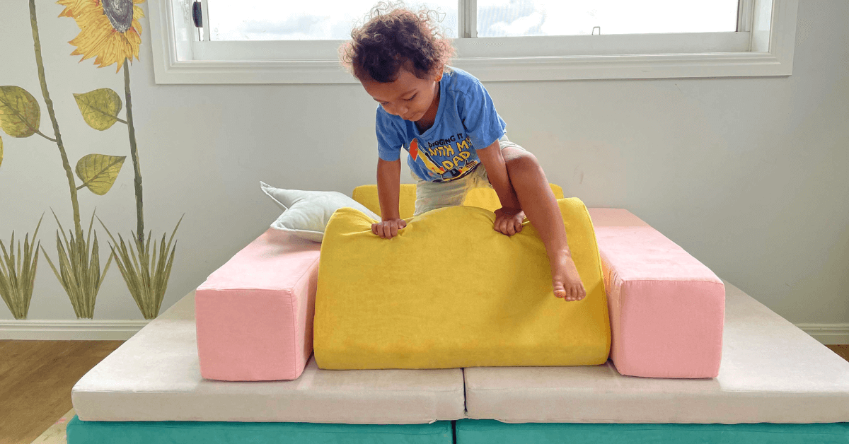 The Funsquare play couch is perfect for fort building, designed to be easy to clean in all regards