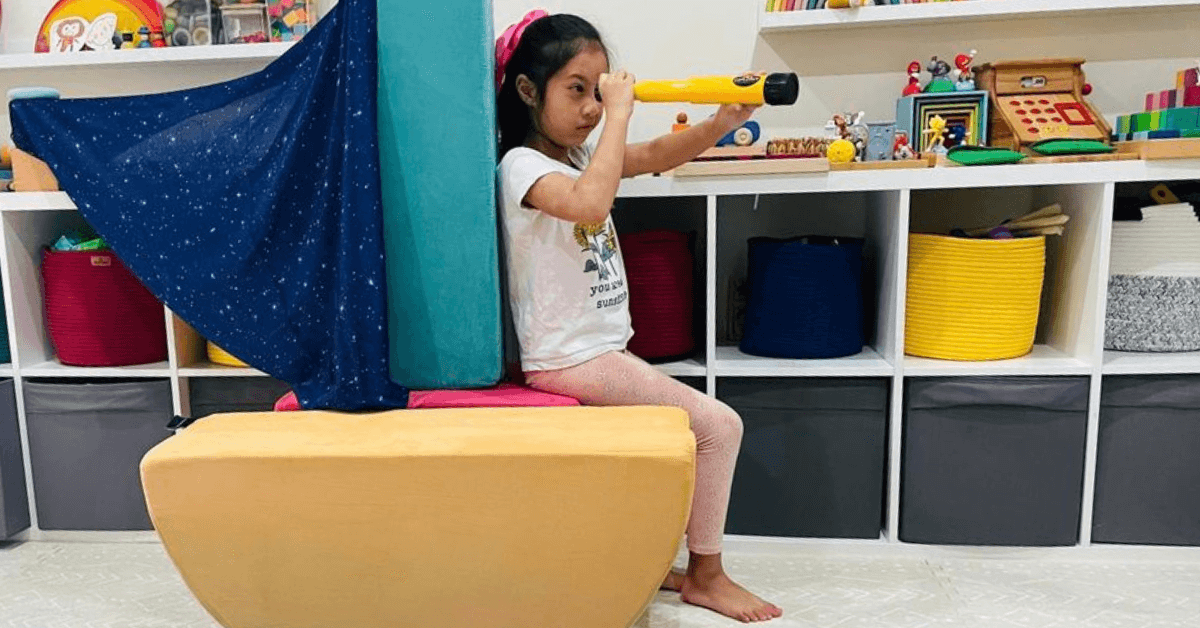 Your kids can set sail for the open ocean in their very own pirate ship, built with Funsquare's play couch pieces, add ones and a fun scarf for the sail.