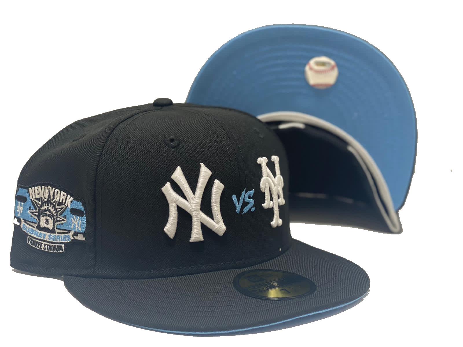 NEW YORK YANKEES * METS SUBWAY SERIES BLACK ICY BRIM NEW ERA FITTED HA