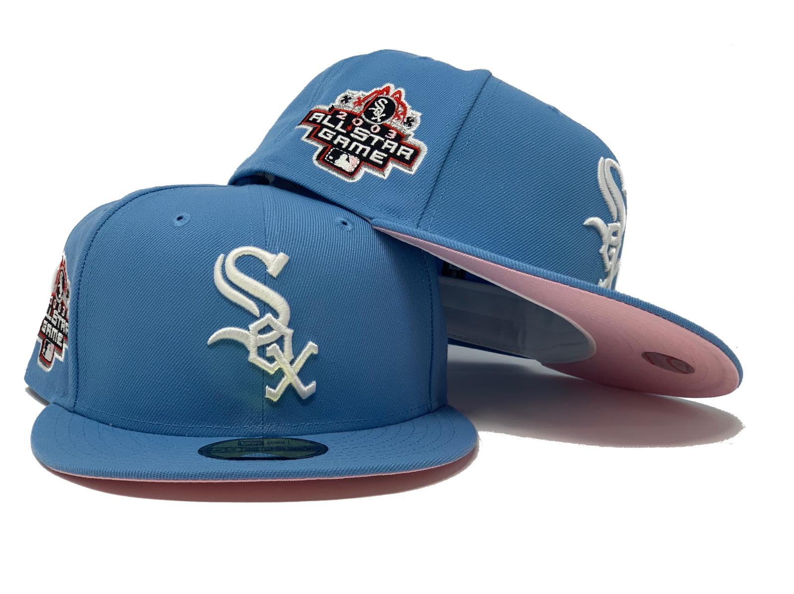 pink brim white sox hat