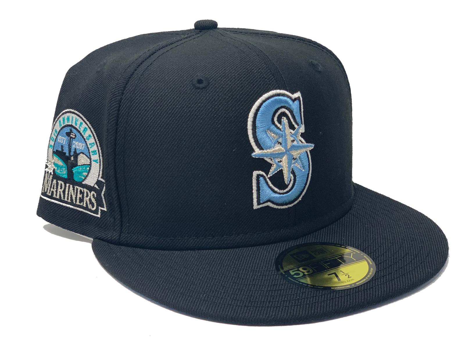SEATTLE MARINERS 30TH ANNIVERSARY BLACK ICY BRIM NEW ERA FITTED HAT ...