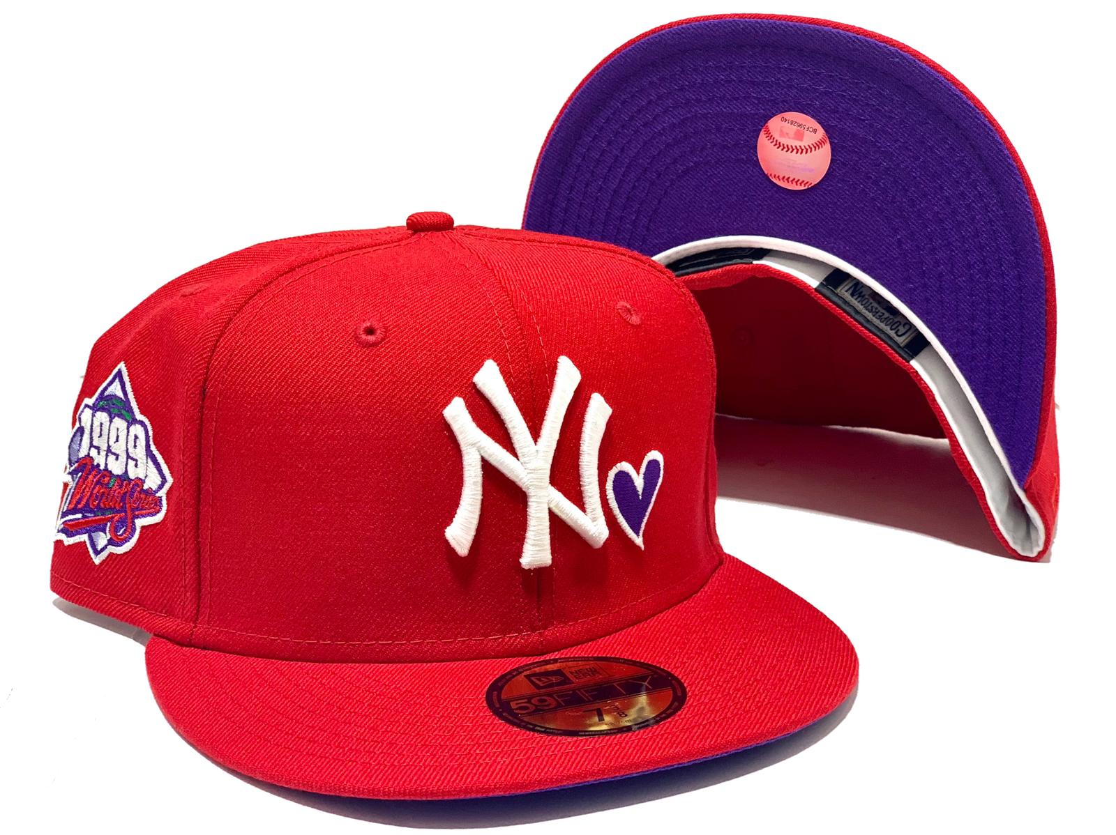 NEW YORK YANKEES 1999 WORLD SERIES HEART LOGO RED PURPLE BRIM NEW ERA ...