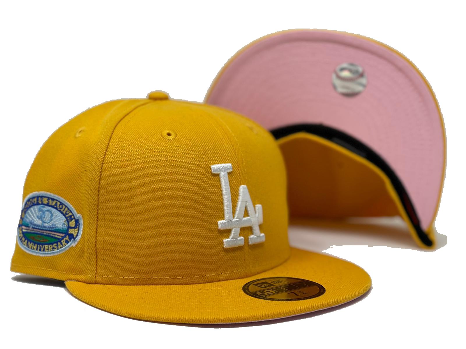 yellow fitted with pink brim