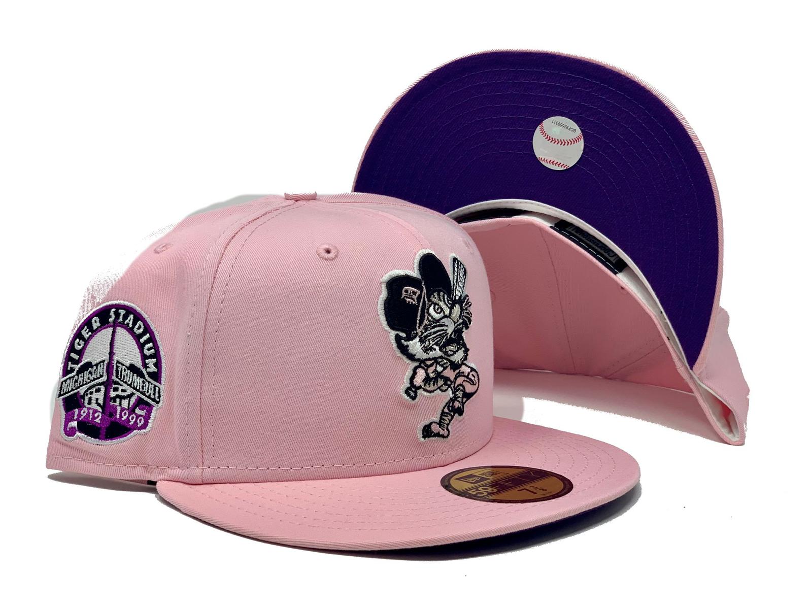 pink and grey fitted hats