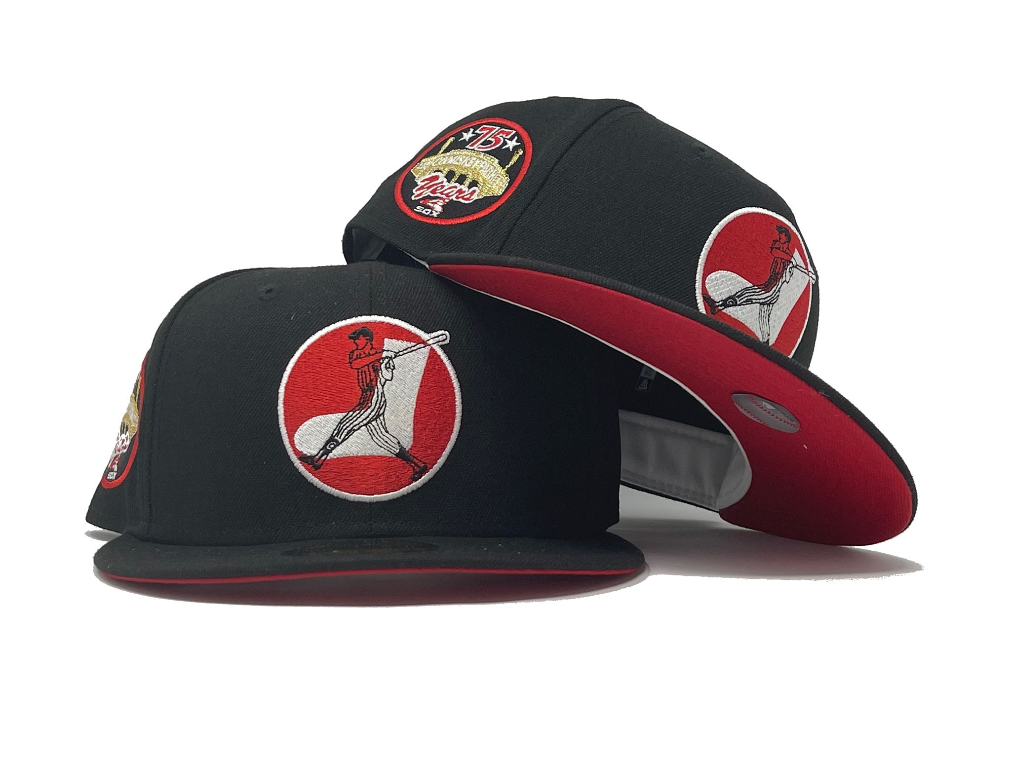 CHICAGO WHITE SOX 75TH ANNIVERSARY BLACK RED BRIM NEW ERA FITTED HAT ...
