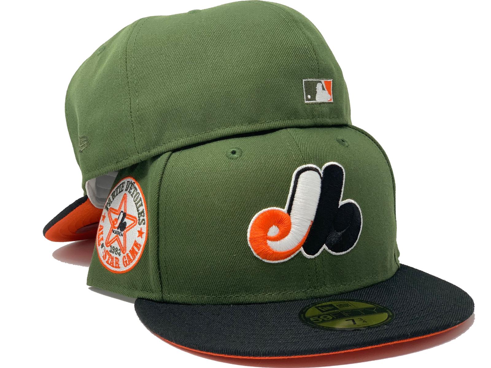 olive green and orange fitted hat