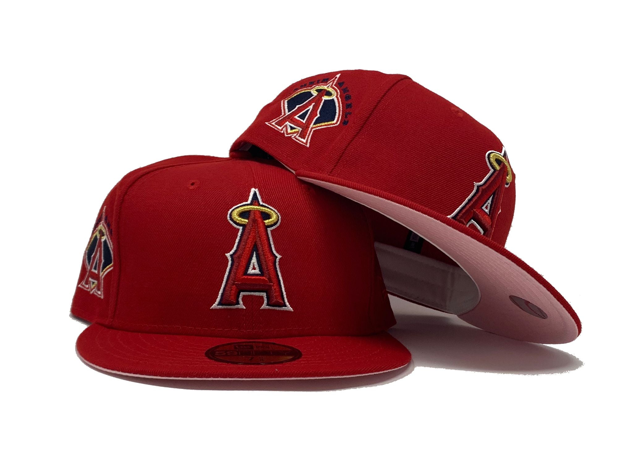 los angeles angels fitted hat pink brim