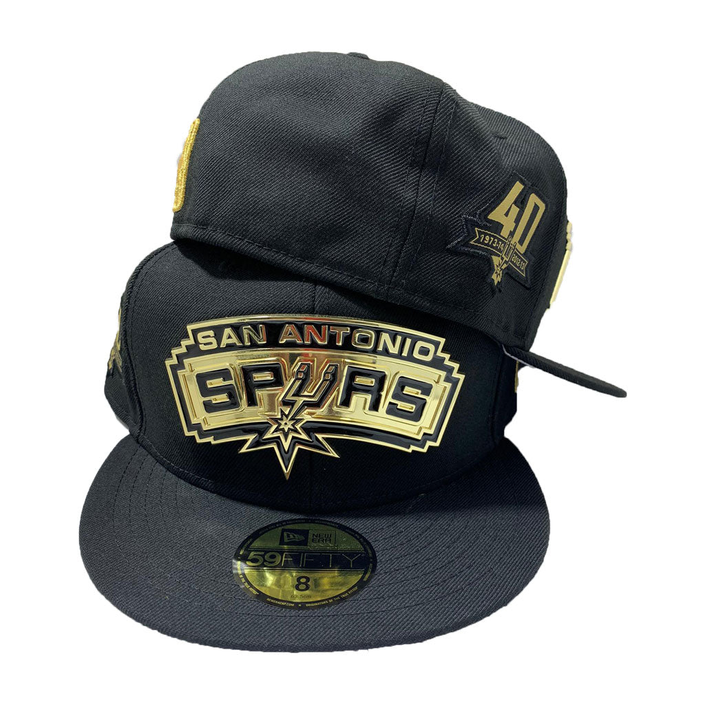 San Diego Padres New Era MLB 59FIFTY 5950 Fitted Cap Hat Sky Blue Crown Metallic Gold Visor Royal Blue/Brown Logo 40th Anniversary Side Patch 7 1/8