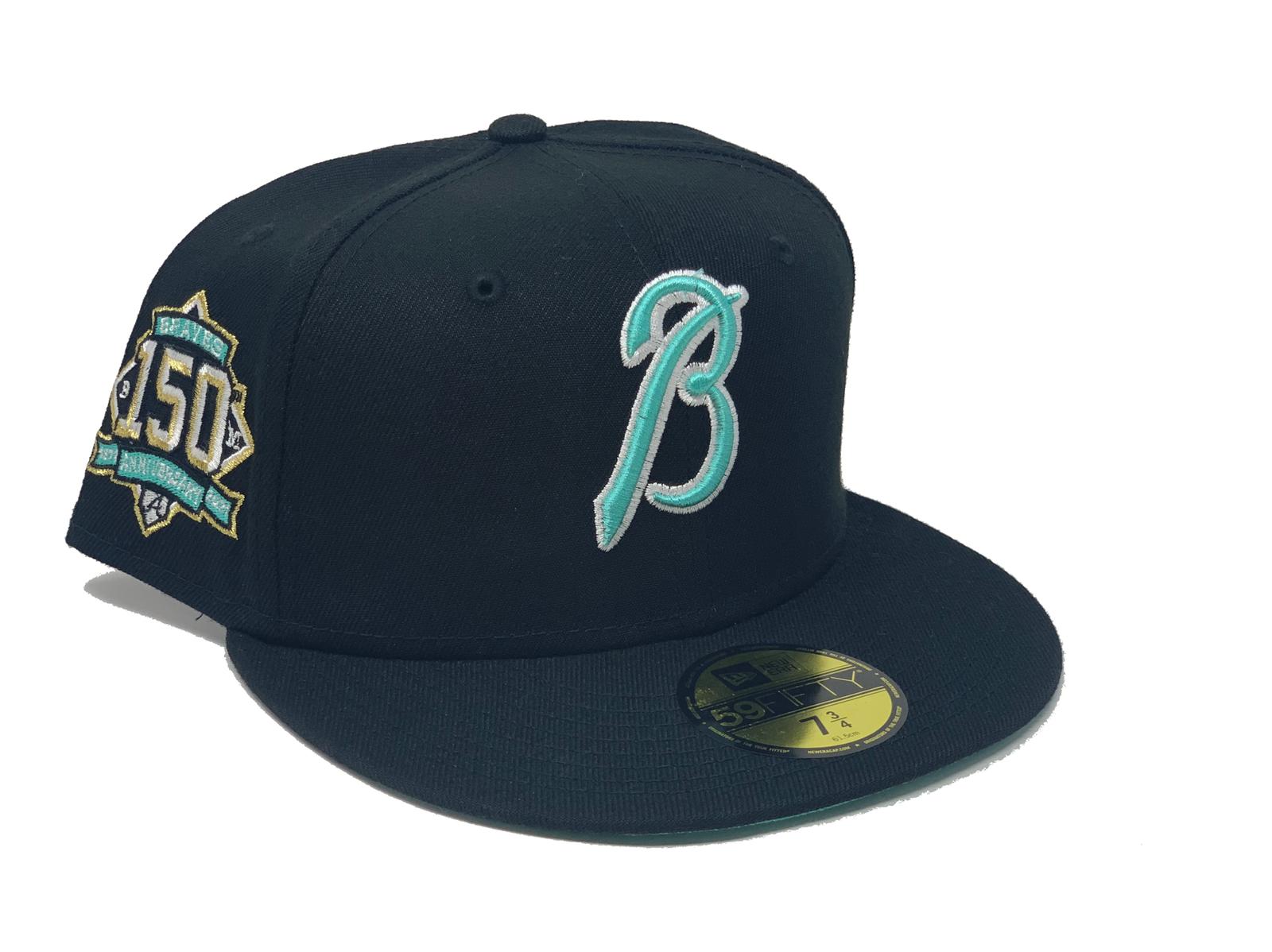 Black Atlanta Braves 150th Anniversary Ligature Front Logo Fitted Hat ...