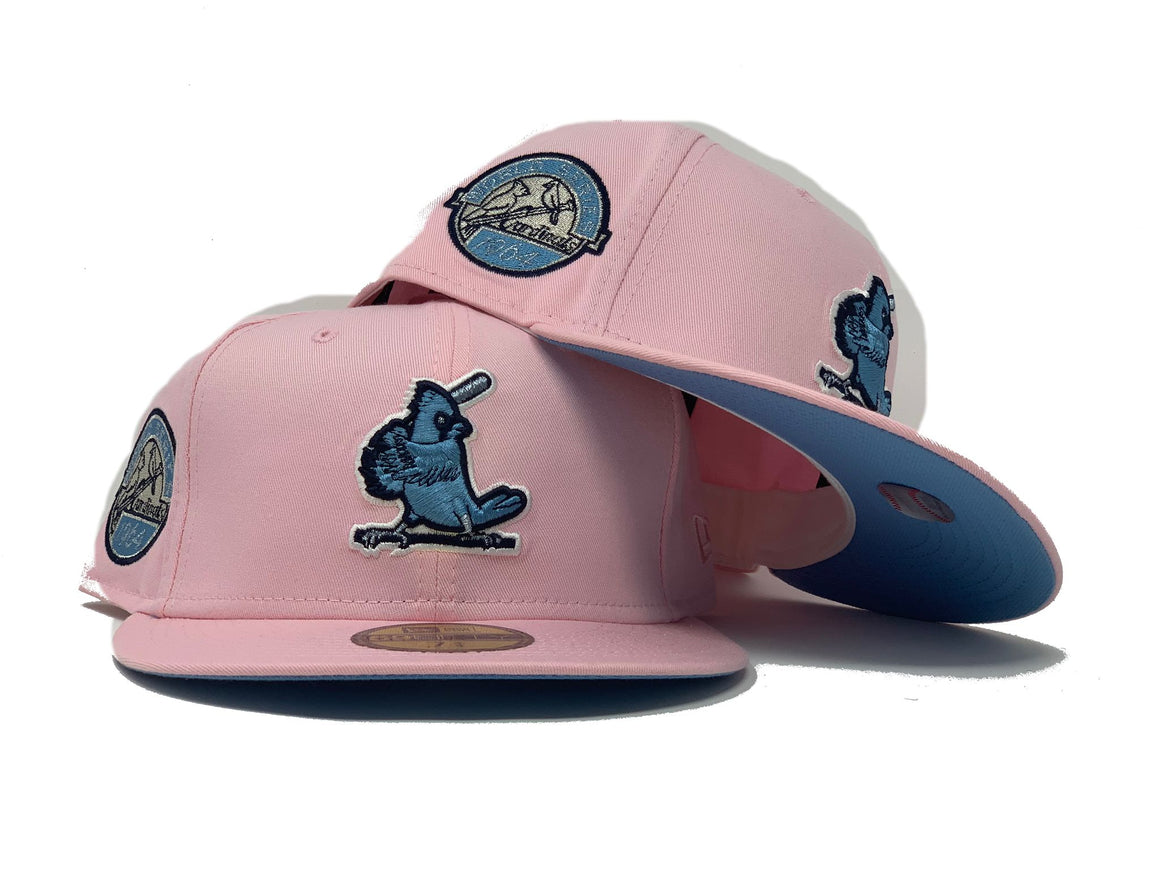 light blue fitted hat with patches