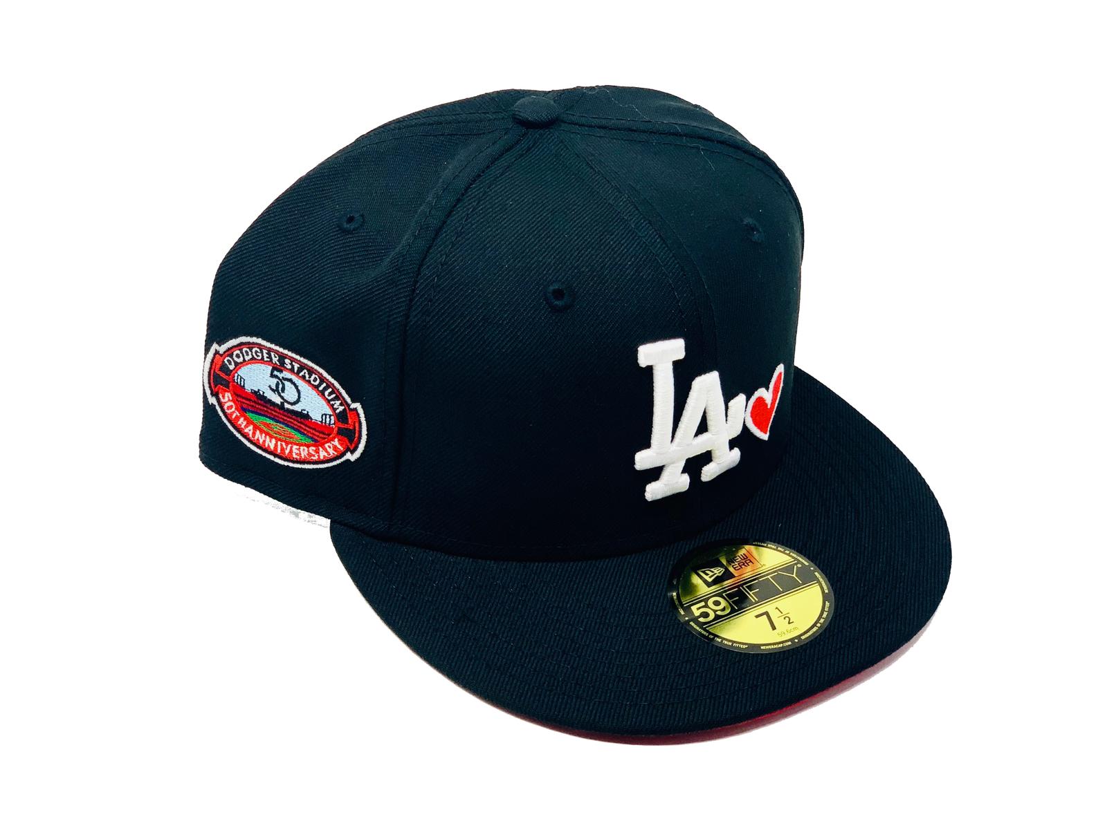 LOS ANGELES DODGERS 50TH ANNIVERSARY WITH HEART BLACK RED BRIM NEW ERA ...