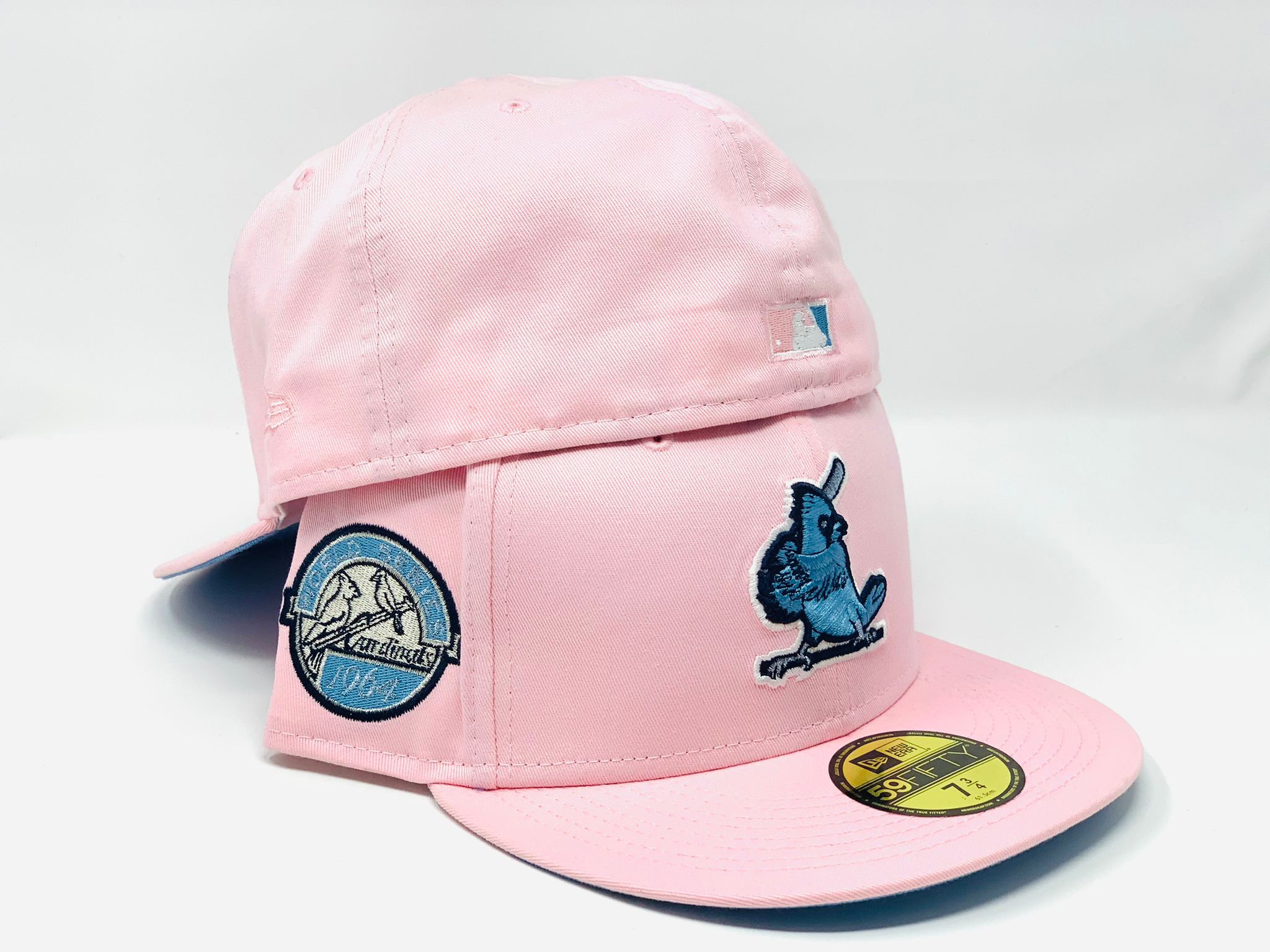 light blue fitted hat with patches