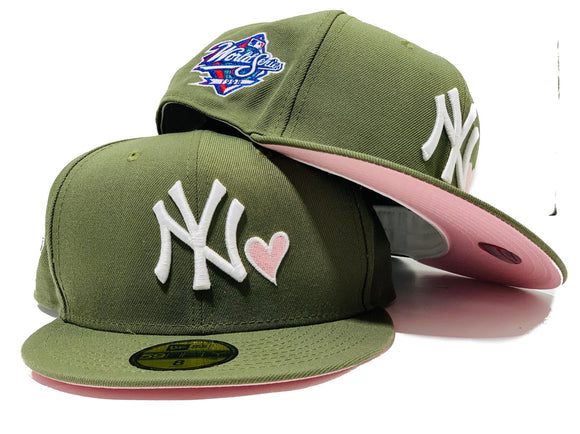 olive green and pink fitted hat