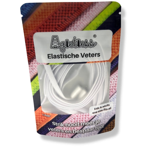 witte elastische veters 6mm breed plat in verpakking van NL's grootste elastische vetermerk