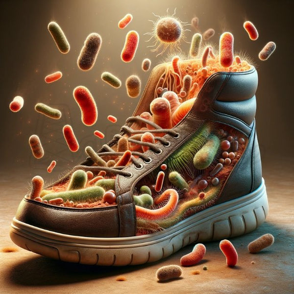 een afbeelding die laat zien wat voor bacteriën en schimmels er kunnen ontstaan in stinkende schoenen