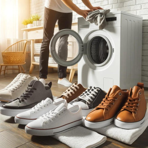 Schoenen die op een correcte manier zijn gewassen in de wasmachine