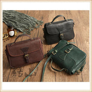 Ladies retro diagonal handmade leather handbag