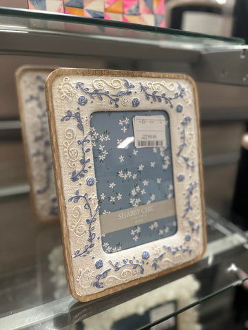 cream blue floral frame