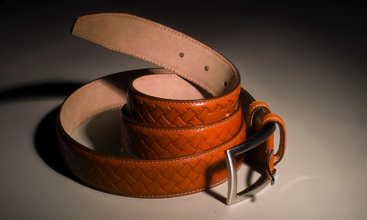 Italian Woven Stretch Leather Belt in Cognac by Torino Leather