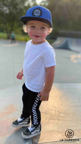 Blue toddler snapback hat on toddler at skatepark | Full Send | LB Threads