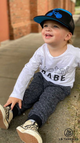 Toddler in black and blue snapback trucker hat | LB Threads BMX