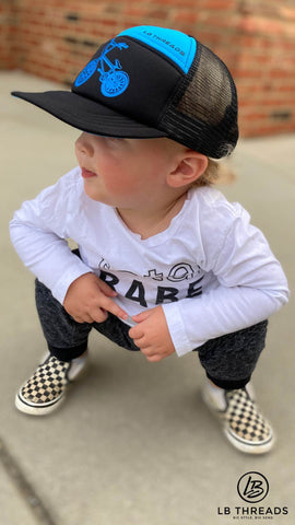 Toddler in BMX bike snapback trucker hat | LB Threads BMX