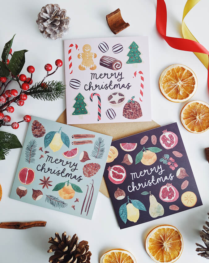 a taste of christmas cards with festive props