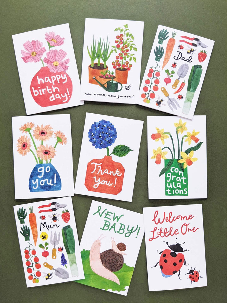 English Garden card collection featuring floral and garden-themed illustrations