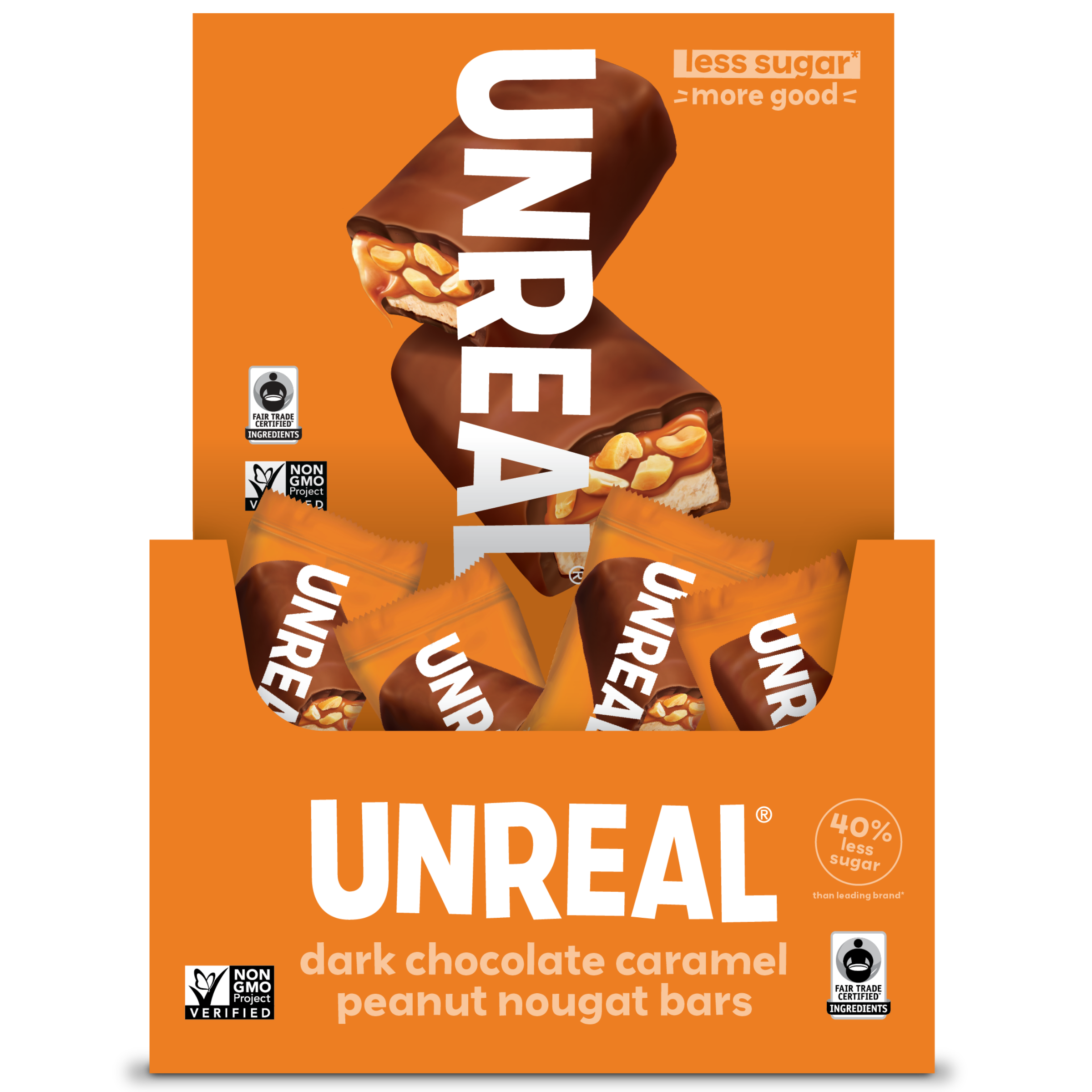 caramel peanut nougat bars - grab & go box - UNREAL product image