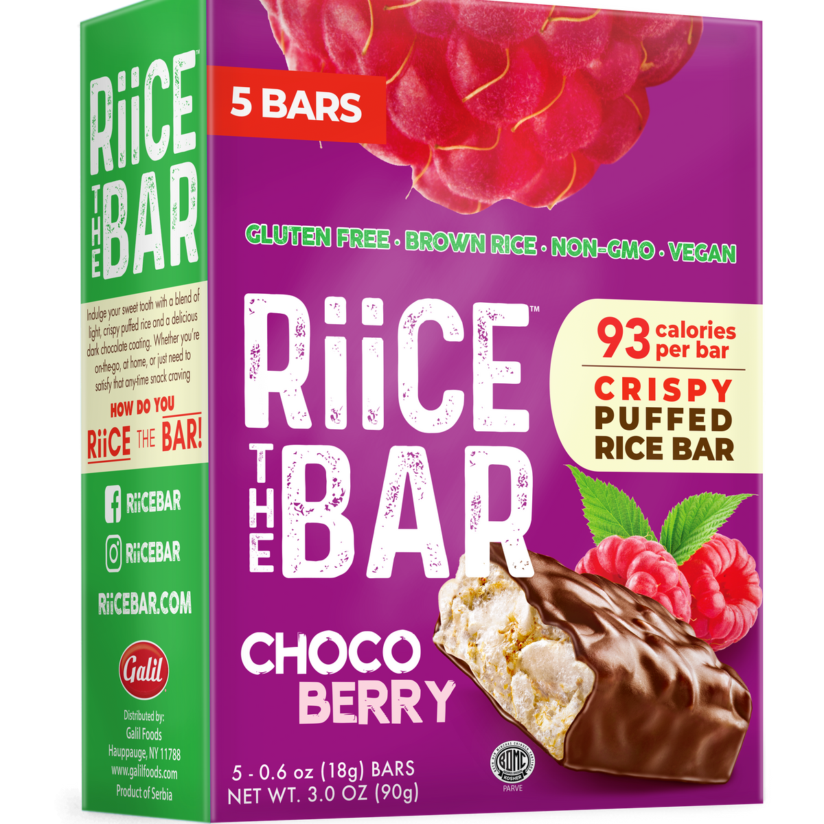 Riice The Bar Choco Berry 5 Bars X 0 6 Oz Crispy Puffed Rice Snack Riice Bar