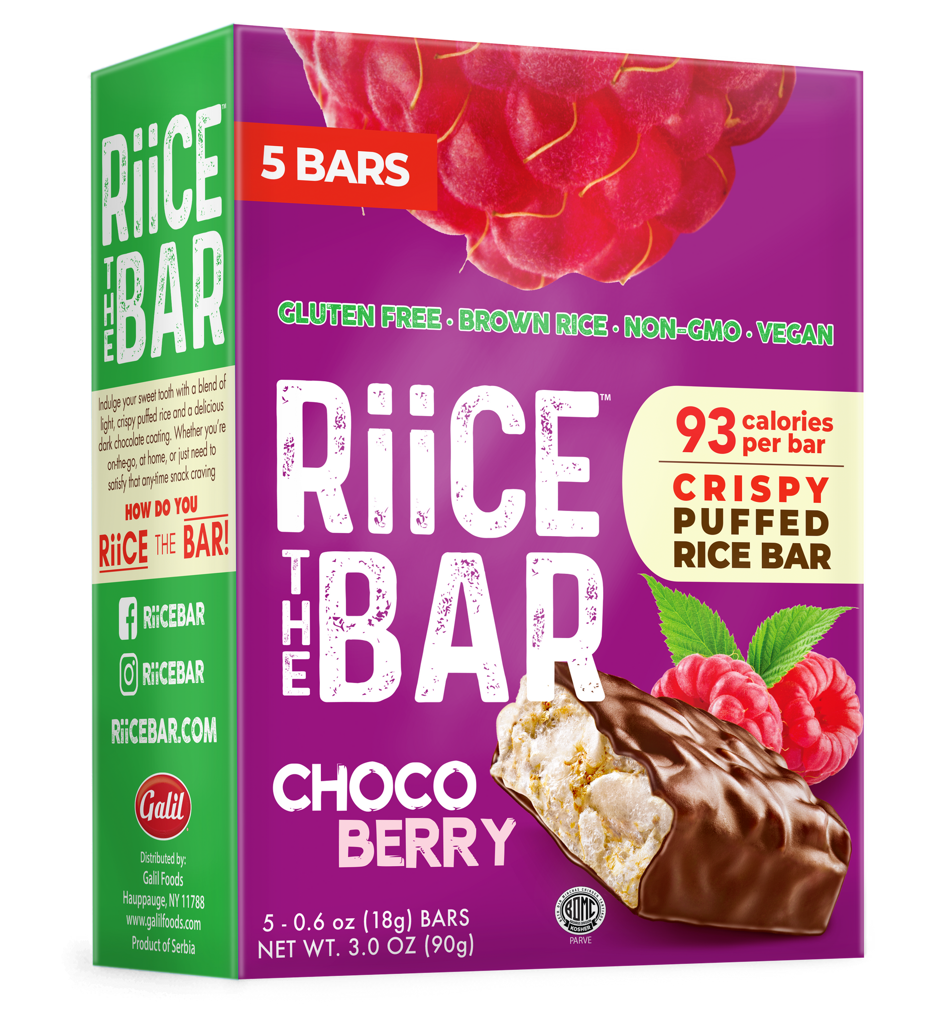 Riice The Bar Choco Berry 5 Bars X 0 6 Oz Crispy Puffed Rice Snack Riice Bar