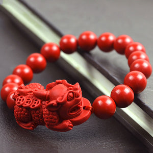 Fengshui Lucky Wealth Cinnabar Pixiu Bracelet (Bead Diameter: 10mm)