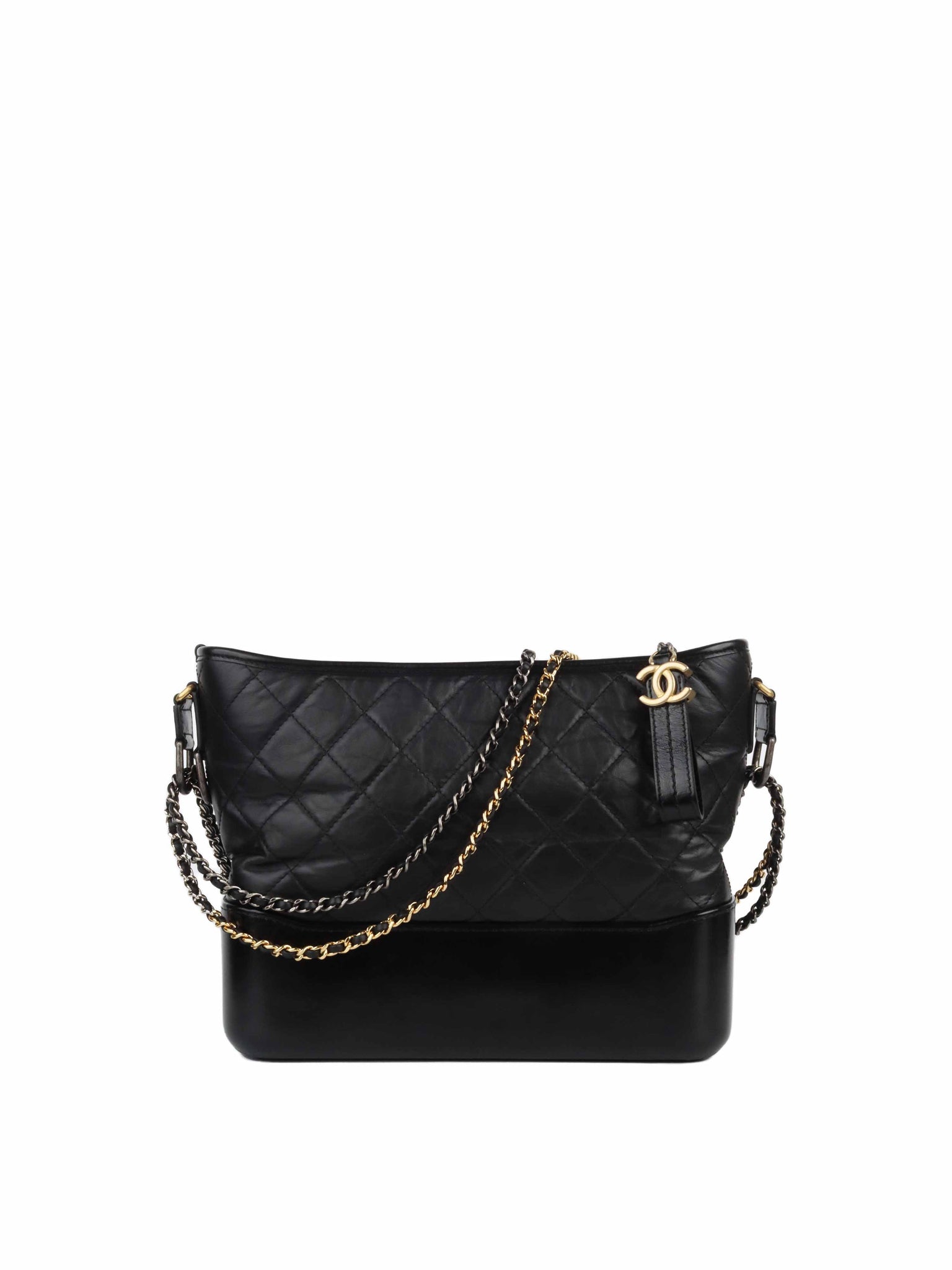 Chanel Small Gabrielle Hobo, Distressed Calfskin, Black GHW