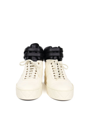 chanel black and white high top sneakers