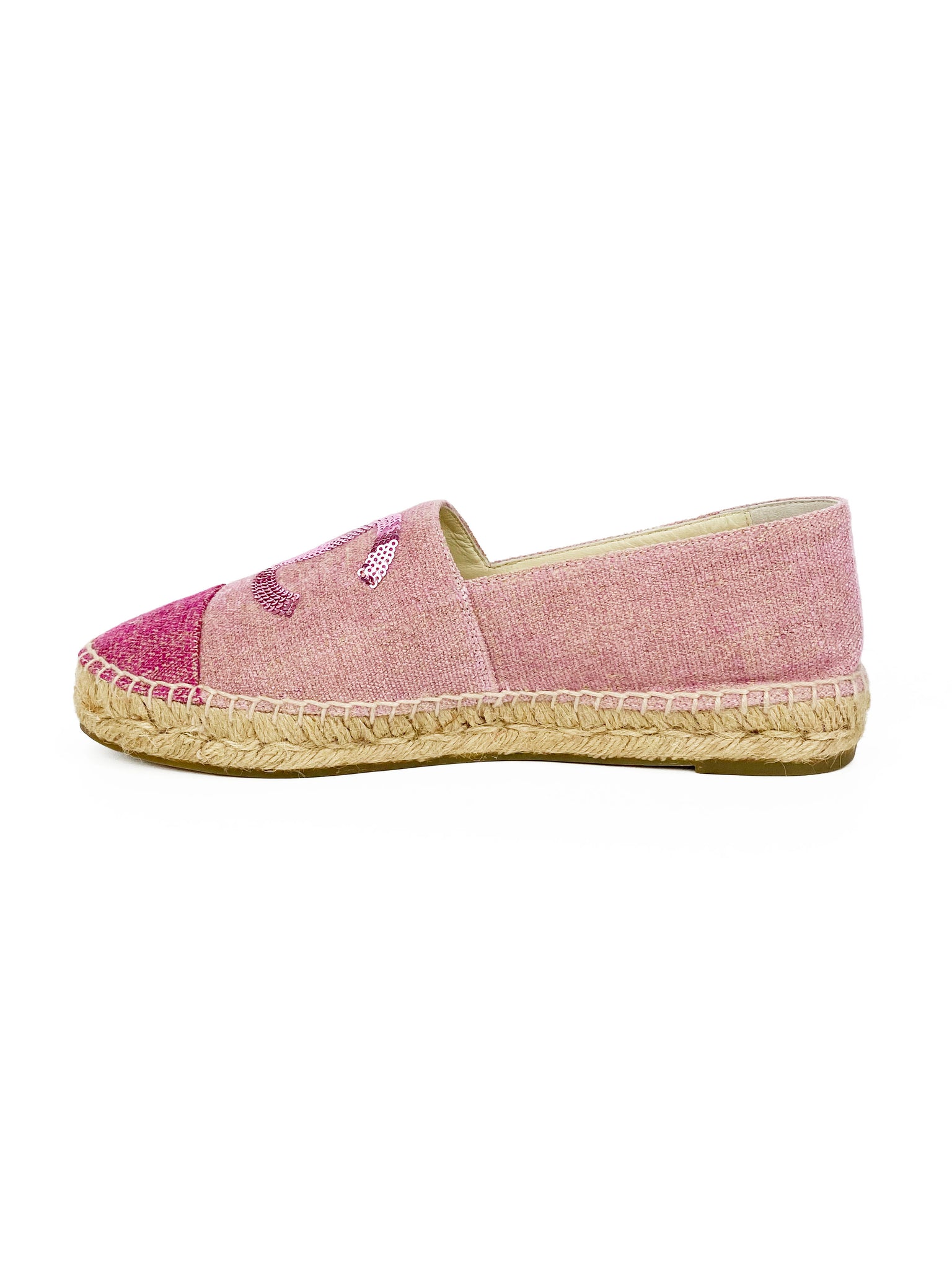 chanel pink sequin espadrilles