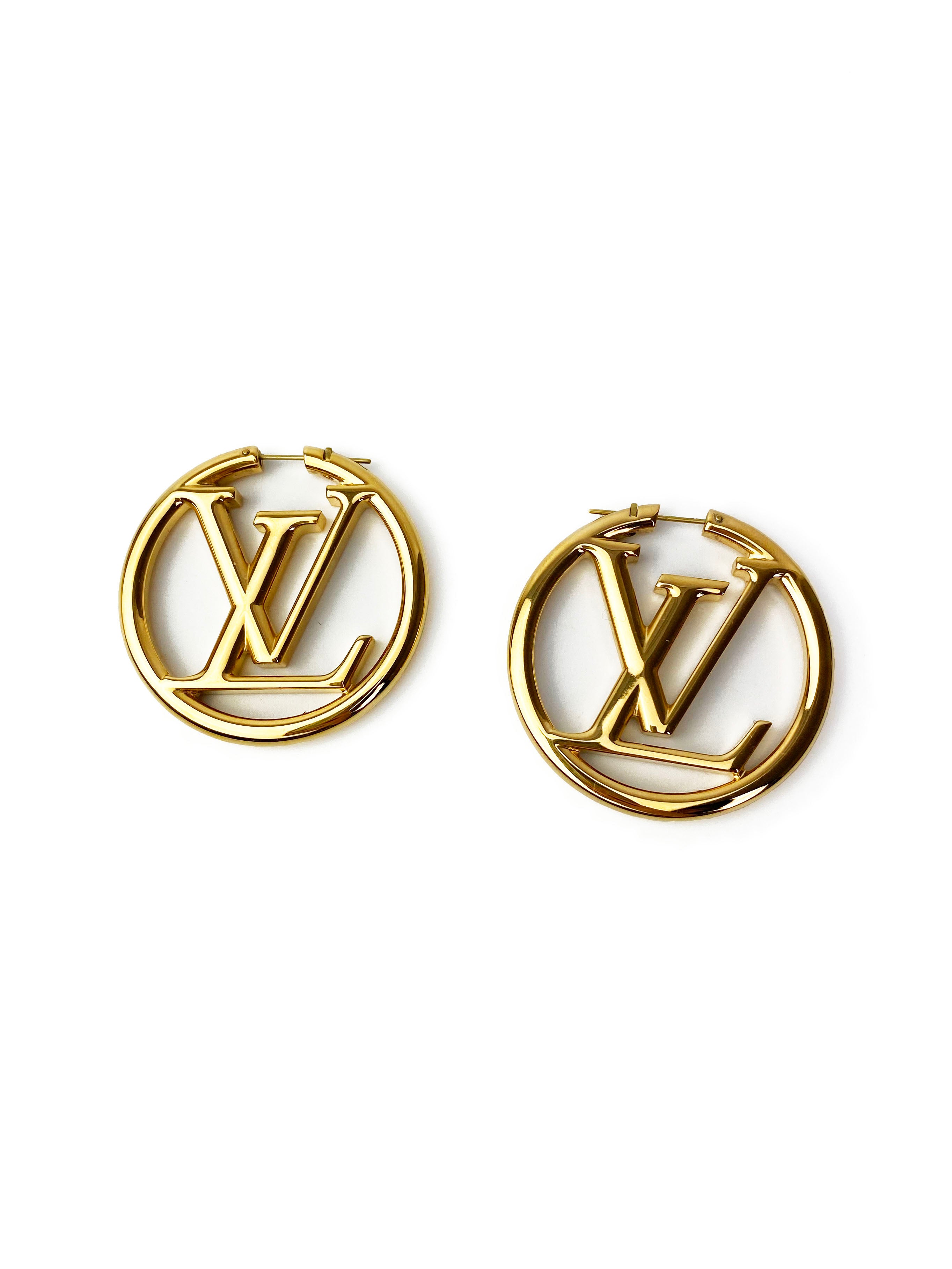 LOUIS VUITTON Louise Hoop Embossed LV Circle Earrings Gold