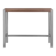 Load image into Gallery viewer, Riva Counter Table. Rectangular shape. Solid metal legs. Reinforcement cross stretcher(s) double as a footrest. Seats 4 comfortably. Color: Walnut. Style: Contemporary, Modern. Front View. Pub table, bar height table, breakfast bar table, high top table, pub table and chairs, tall table, coffee bar table, bar table and chairs, high top table and chairs, kitchen bar table, bar height dining table, high bar table, bar height table and chairs, round bar table, small bar table, tall bar table.
